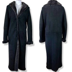 THE LAMB LEATHER COMPANY OF SPAIN BLACK GRAY LONG FULL LENGTH SHEARLING COAT 44